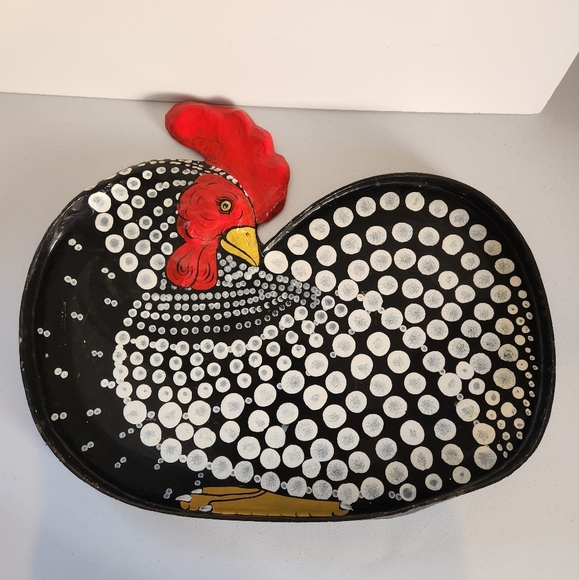Rooster Tray Large Country Handpainted French Farmhouse Chic Decor Black Vintage - Picture 11 of 11
